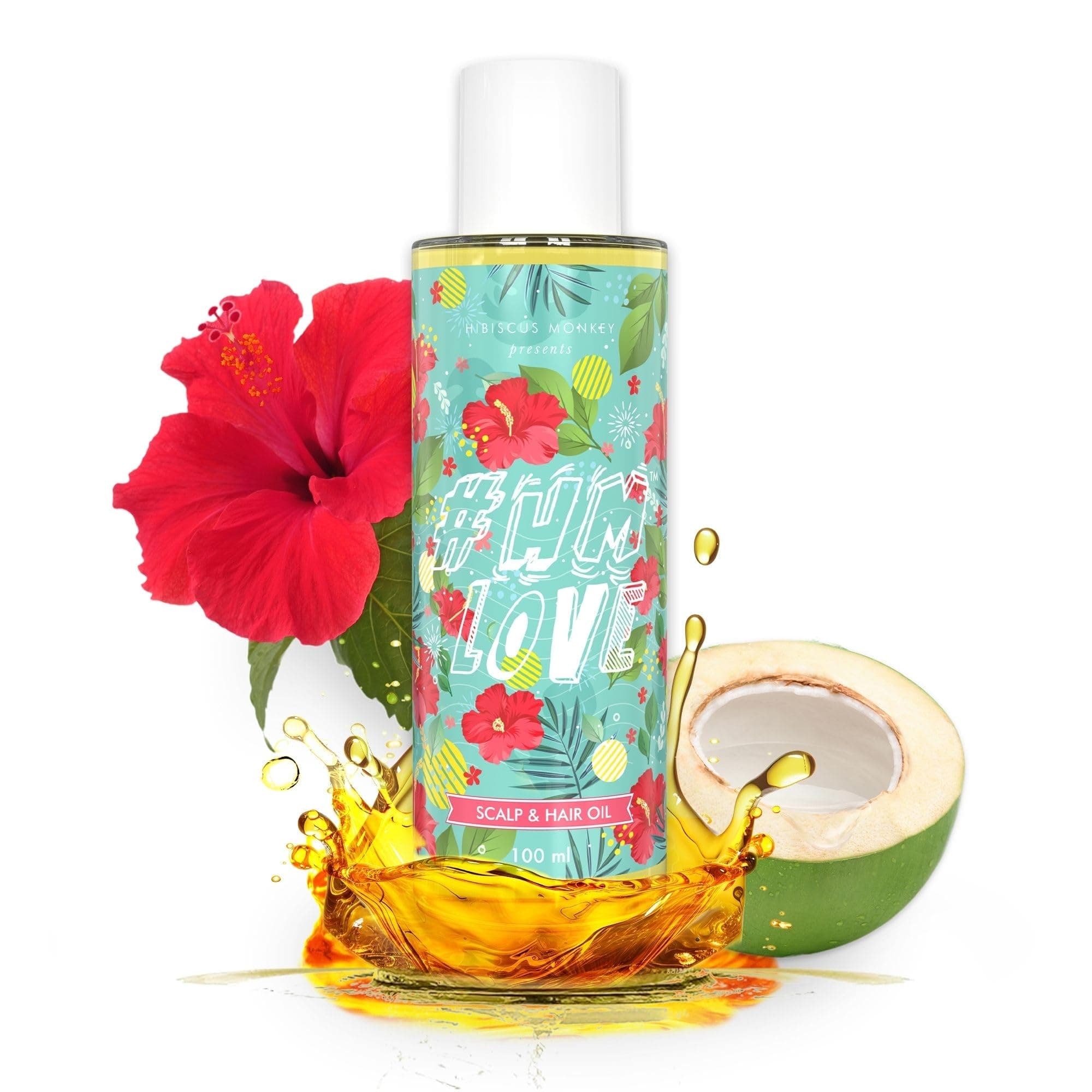 Hibiscus Monkey HM Love Scalp & Hair Oil | Promotes Hair Growth & Reduces Hair Fall | Scalp Nourishment | Anti-Hair Frizz | Fresh Hibiscus Flower, Coconut Milk oil | Natural, No Mineral oil, Chemical Free | Unisex | 100 ML