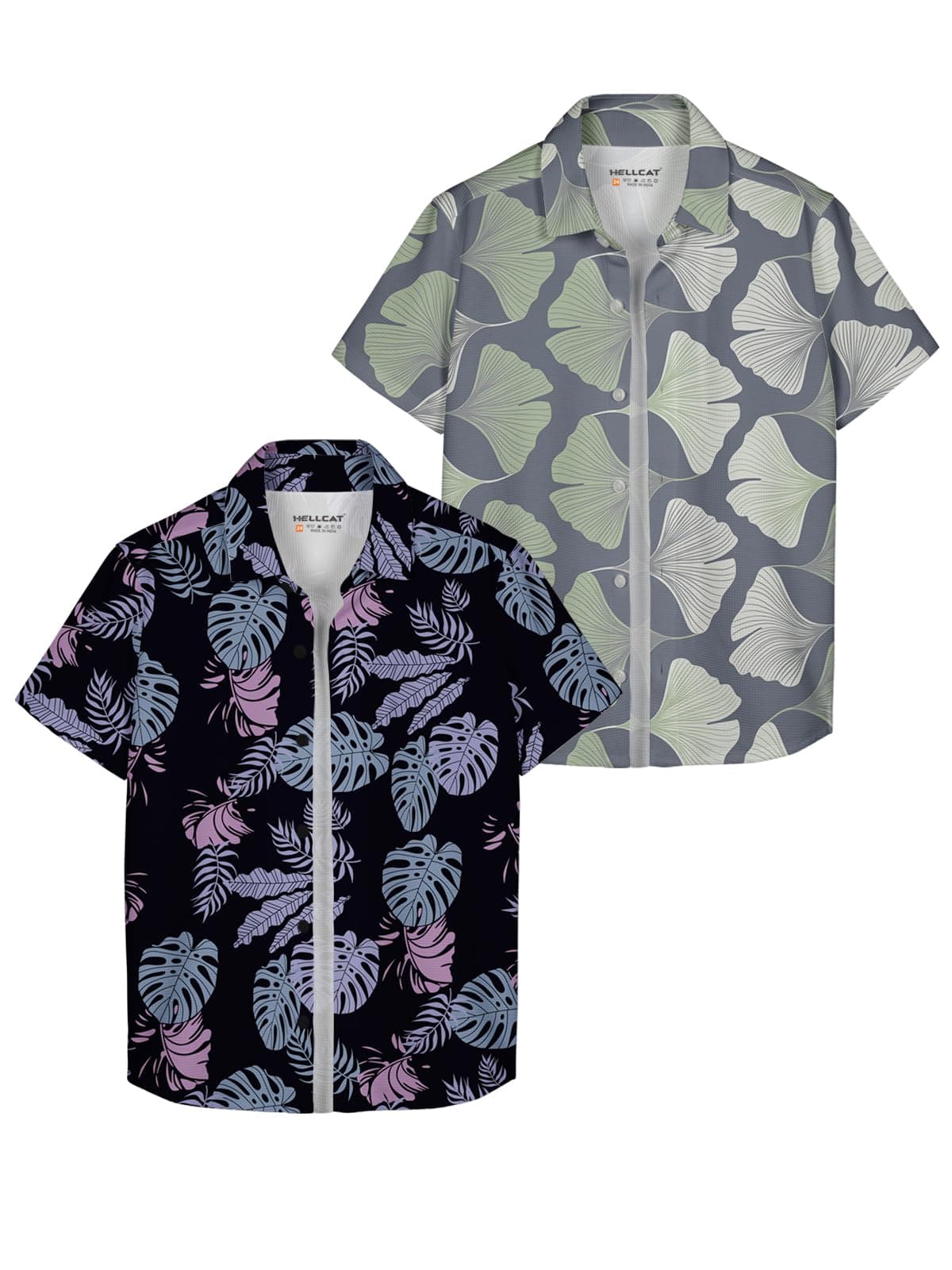 HELLCAT Grey, White Trendy Regular Fit Printed Causal Shirt for Boys - Pack of 2