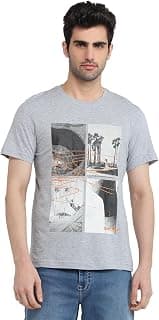 Parx Men Regular Fit Graphic Pattern Cotton Blend Half Sleeve Round Neck Casual T-Shirt Grey