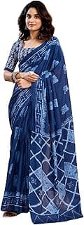 Satrani Women's Pure Cotton Printed Ready To Wear One Minute Pre Stitched Saree with Unstitched Blouse Piece
