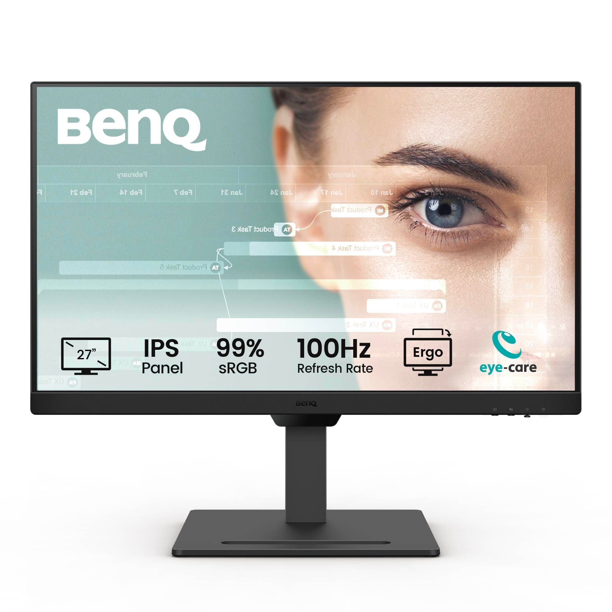 BenQ GW2790T 27" (68.58 cm)1300:1 CR 1920x1080 FHD IPS Monitor| 100Hz| 99% sRGB| Height Adjustable|Ergo Design|VESA MediaSync| Dual HDMI| DP Port| Speakers| Eye-careU| Eyesafe| LBL+|Wall Mount (Black)