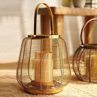 PURE HOME + LIVING Gold Metal Round Lantern with Glass - Small