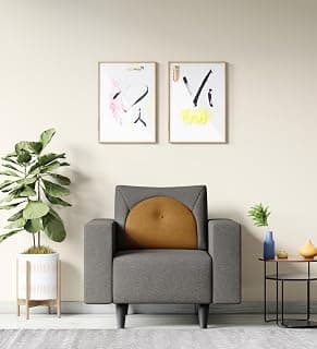 Interio by Godrej Sofa Windle 1-Seater Fabric Sofa for Living Room, 3-Years Warranty, Solid Wood, Taupe and Camel