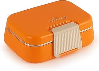 CELLO Pioneer Inner Steel Insulated Lunch Box with Fork & Spoon, Orange | Food Grade 3 Inner Steel Compartment, Leak Proof Sturdy Clip Lock Tiffin Box | Insulated Lunch Box For School Kids, Office Use