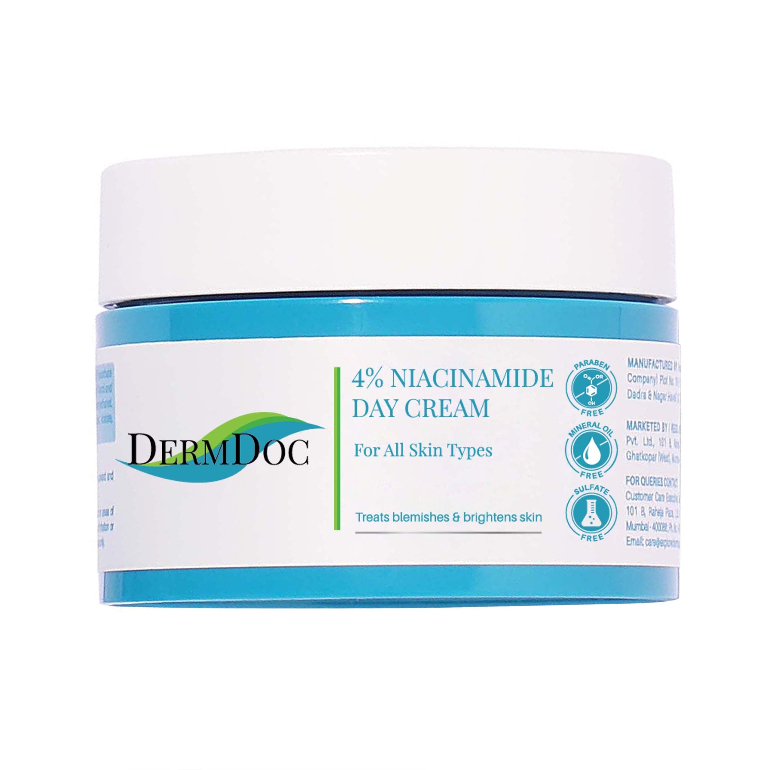 DermDoc 4% Niacinamide Face Cream For All Skin Types, 50 g | Helps Reduce Dark Spots, Oil Control Cream for Men & Women | No Parabens, Silicones, Color & Sulphates