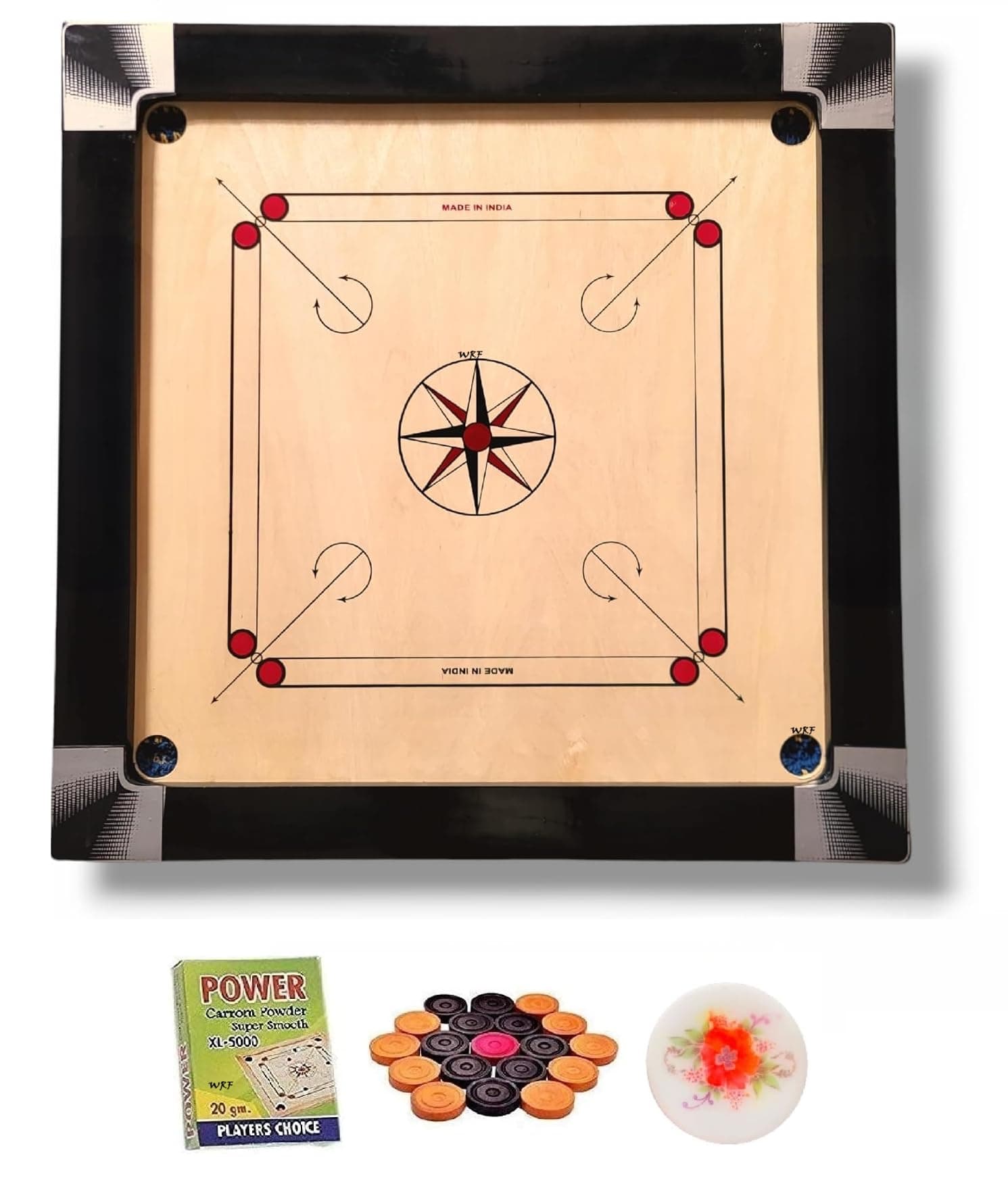 WRF Superior Matte Finish Practice Carrom Board for Serious Professional Practice with Coins Striker and Powder Black New (35 Inches Gold 2026__K1)