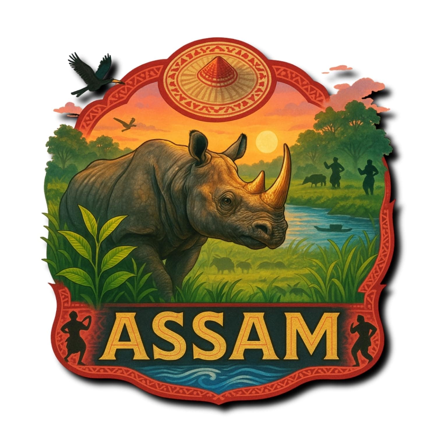 COMONOT Assam Cultural Design Decorative Wooden Fridge Magnet, HD Print, 7.6x7.6 cm, Traditional Indian Assam Souvenir | Fridge Decoration Magnet for Kitchen & Home Decor | Stylish Fridge Magnet