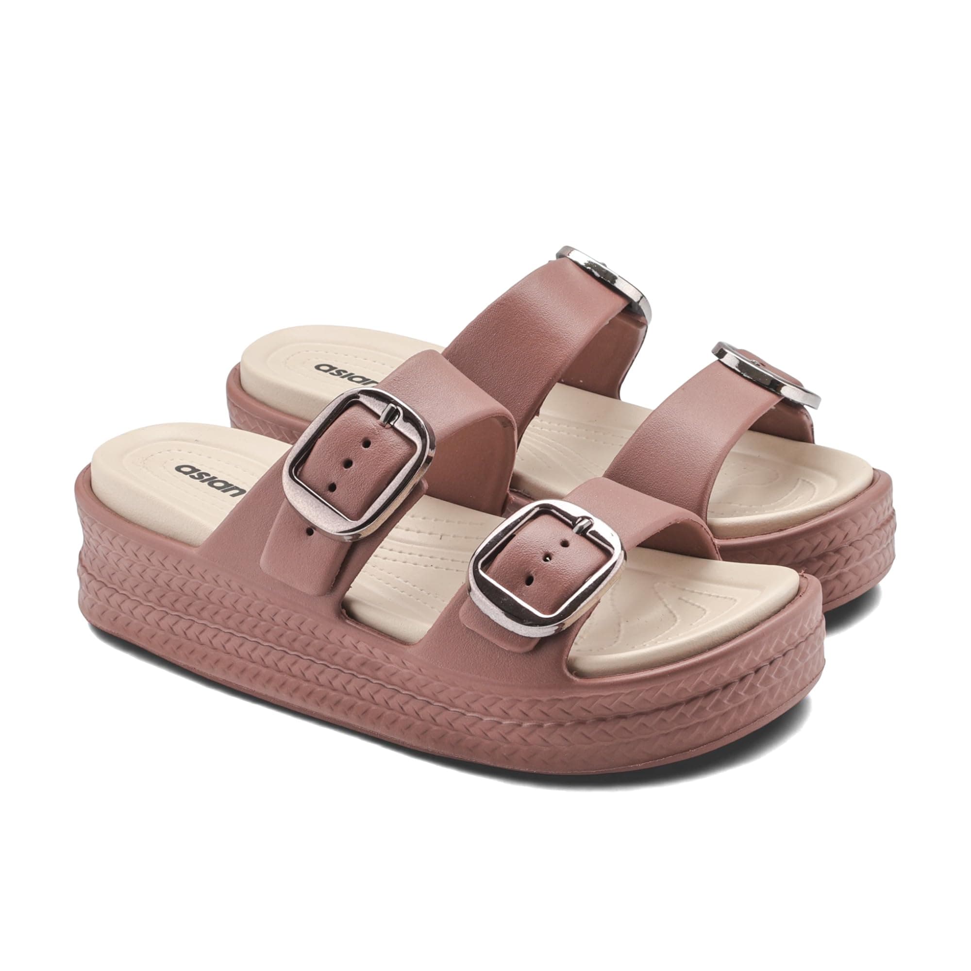 ASIAN Femina-18 Women’s Slippers with Elegant Double-Buckle Design, Soft Cushioned Footbed, Chunky Anti-Slip Sole, Lightweight Build, Perfect for Daily Use, Travel and Stylish Comfort