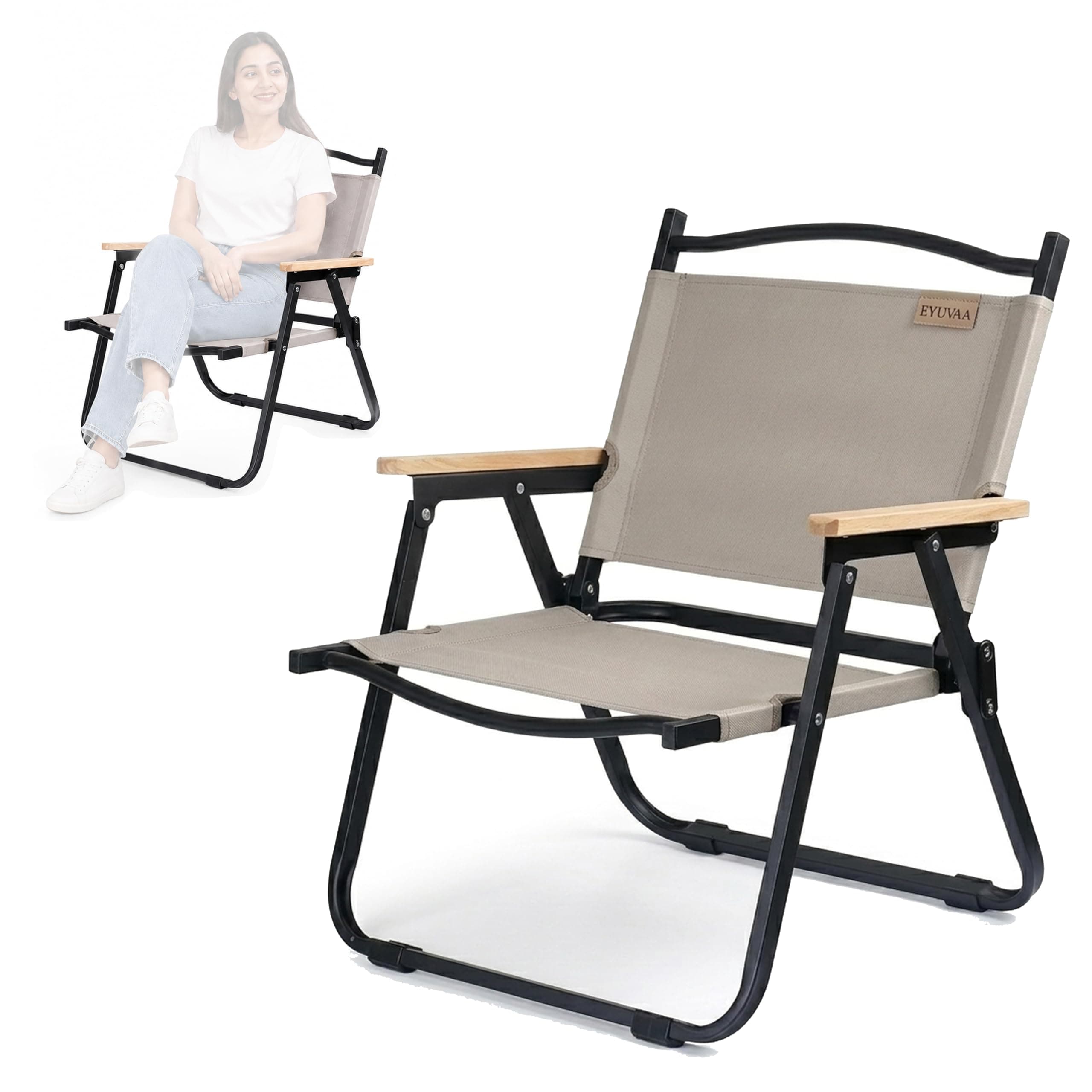 EYUVAA LABEL Foldable Camping Chair for Adults,Portable Outdoor Chair with Oxford Fabric,Heavy Duty Metal Frame,150KG Load Capacity,Compact Folding Chair for Camping,Beach & Picnic (Random Color)