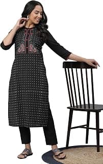 Aurelia Women's Cotton Blend Straight Fit Straight Floral Printed Kurta