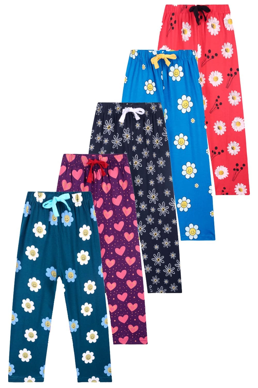 T2F Girls Regular Fit Cotton Printed Track Pants (Pack of 5)