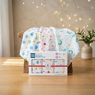 Mee Mee 100% Cotton Muslin Swaddle Wrap for Newborn Baby(120×100 cm)(PK-3)| Soft, Breathable, Lightweight, Quick-Dry, Skin Friendly | Multi-Use Baby Blanket,Nursing Cover,Stroller Cover (Elephant)