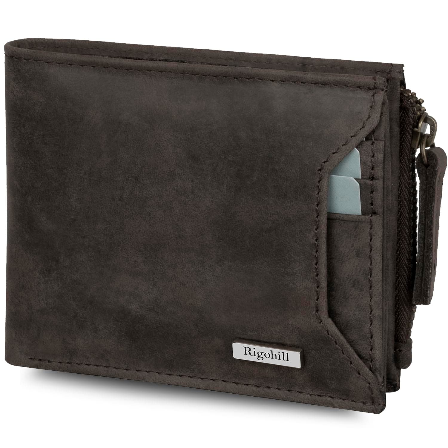 RIGOHILL Coffee Brown Leather Wallet for Men | RFID Blocking Mens Wallet | Wallets Men Leather
