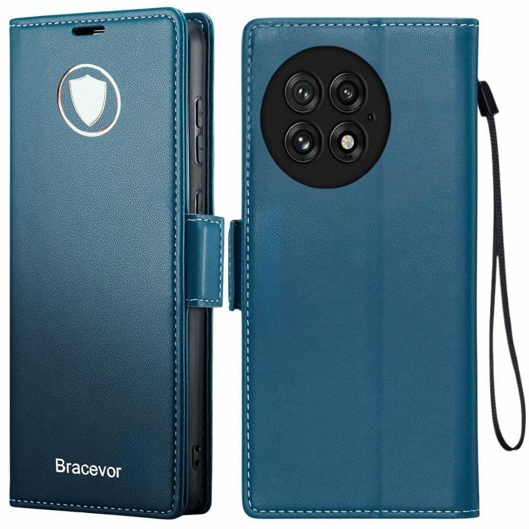 Bracevor Deluxe Leather Flip Cover case for Oneplus 13 : Blue | Full Camera Cover | RFID Blocking Wallet Pockets | 360 Degree Protection