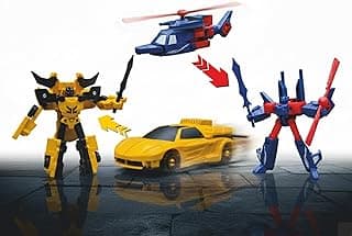 Bazinga Transcops - Converting Robots Action Figure Toys | Set of 2 | Robot to Car & Car to Robot Action Figures | Yellow & Blue Combat Vehicle Toys | DIY Toy for Boys for Ages 3 +