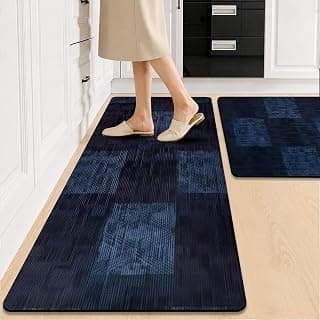 SITTELLA Rubber Kitchen Mats Set of 2, Anti-Skid Kitchen Mats, Water Absorbent Rug, Carpets, Floor Mat for Home and Kitchen (120x40cm & 40x60cm) Blue Checks, Rectangular