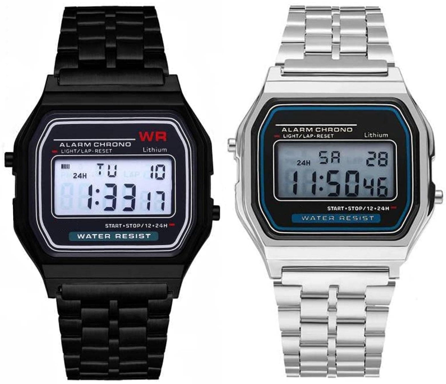 Acnos Brand 2 Combo Digital 4 Colours Vintage Square Dial Unisex Water Resist Watch for Men Women Pack of 2 (WR70)