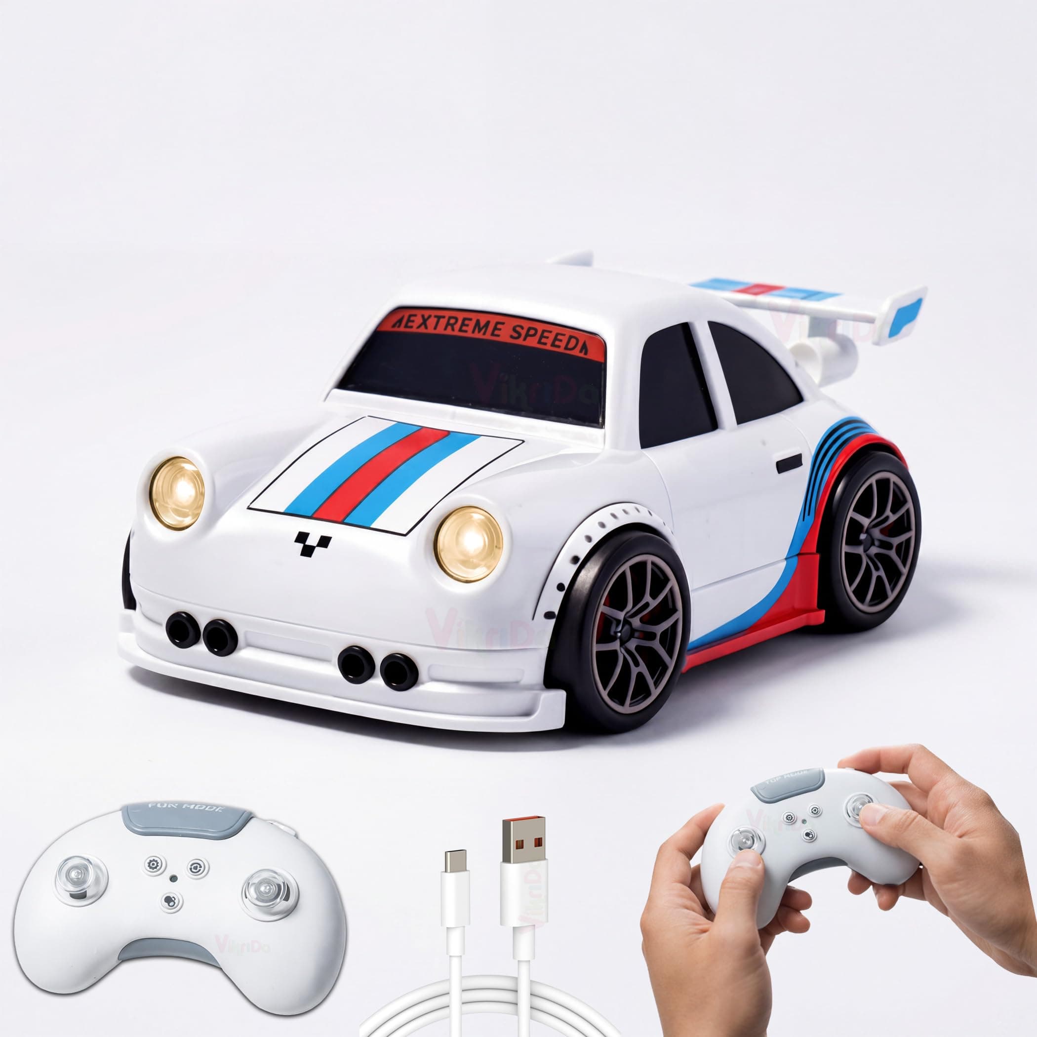 VikriDA 2.4G Mini RC Drifting Induction Car for Kids | Remote Control Racing Car with LED Lights, Sound Effects, 360° Spins, Sensor Control, Auto Demo Toy for Boys & Girls - White