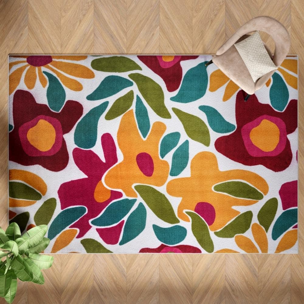 Textured Tufted and Printed Carpet | Rectangular Carpet for Your Living Room & Drawing Room | Soft, Stylish & Durable | 5 x 7 feet | Micro Polyester | Anti Skid Backing | Boho Floral- Yellow/Green/Red