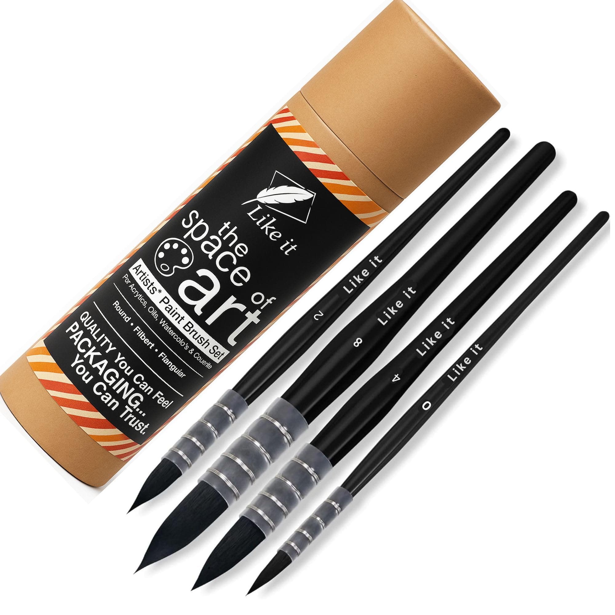 Like it Mop Watercolor Brush Round Quill Fine Tip Mop Brushes, Soft Synthetic Hair for Professional Artists -Acrylic, Watercolor, & Gouache Painting with Brush Holder Size 0,2,4,8