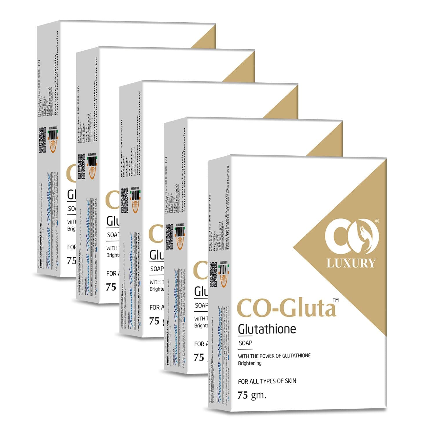 CO LUXURY Glutathione Soap | Helps Even Skin Tone | Reduces Dark Spots & Fades Pigmentation | Bath Soap Combo Offers | Bathing Soap | Helps Control Excess Oil | For Radiant Glow - Pack of 5