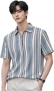 London Hills Men’s Loose Fit Half Sleeve Vertical Striped Polo T-Shirt with Zip Collar | Premium Polyester Fabric | T Shirt for Man | Tshirt | Shirts Men | Tshirt for Man | Men T-Shirts