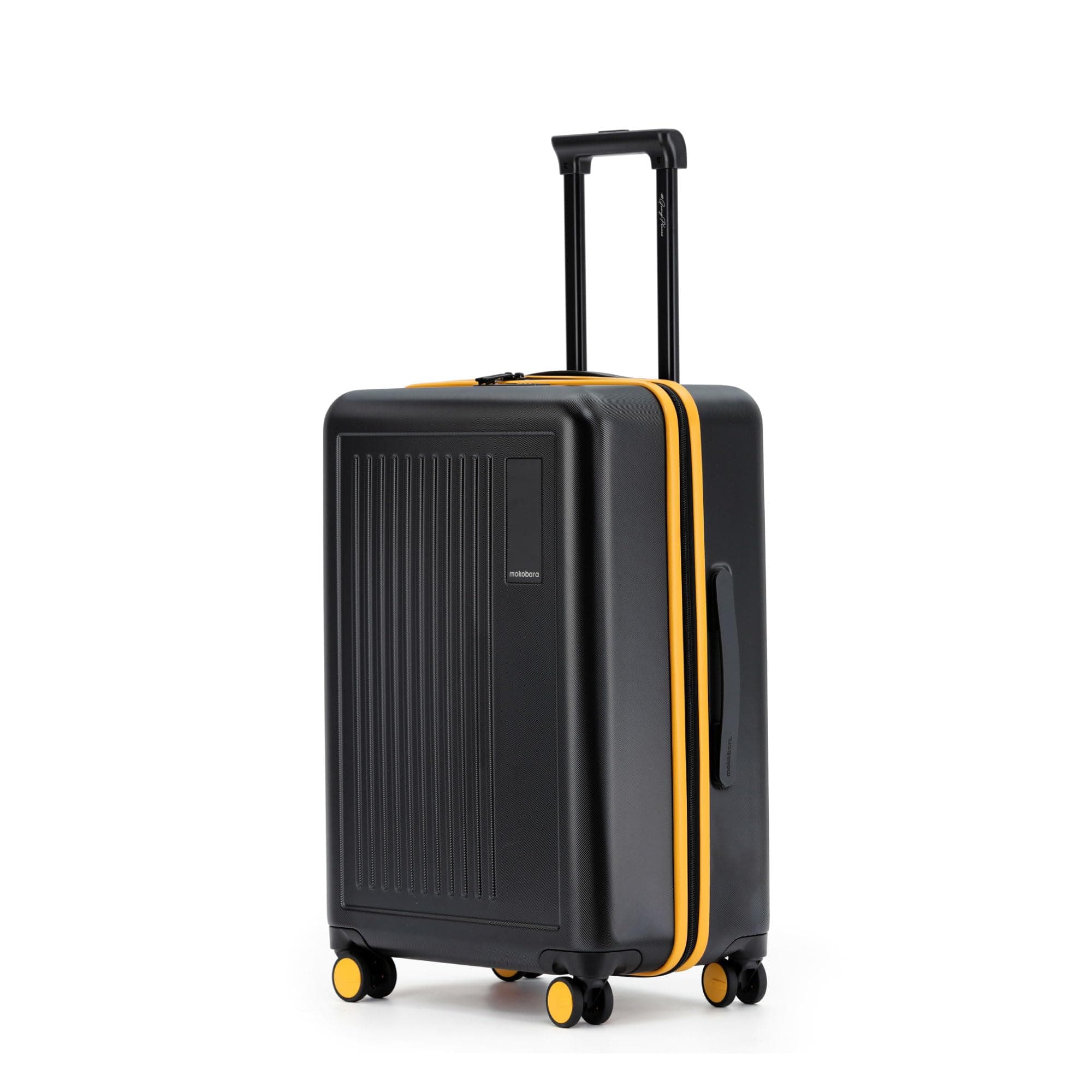 MOKOBARA The Transit Luggage|65L Capacity TSA Lock Silent Ninja Wheels Telescopic Handle Polycarbonate Hardshell|Ideal for Travel & Weekend Getaways (Black Check-in Medium)