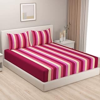 Swayam Magical Linea Striped 240 TC Pure Cotton Single (60"x90") Bedsheet Set with 1 Pillow Cover | Multicoloured