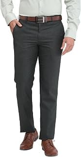 Park Avenue Men's Regular Fit Stripe Pattern Poly Viscose Blend Flat Front Formal Mid Rise Trouser (Size: 32)-PMTX07639-G8 Dark Grey