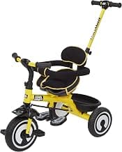 Amazon Brand - Jam & Honey Tricycle for Kids | 2-in-1 with Pedalling and Parental Control Modes | Cushioned Seat | Guardrail & Anti-Slip Handle for Safety | for 2 Years+ Boys and Girls | Yellow