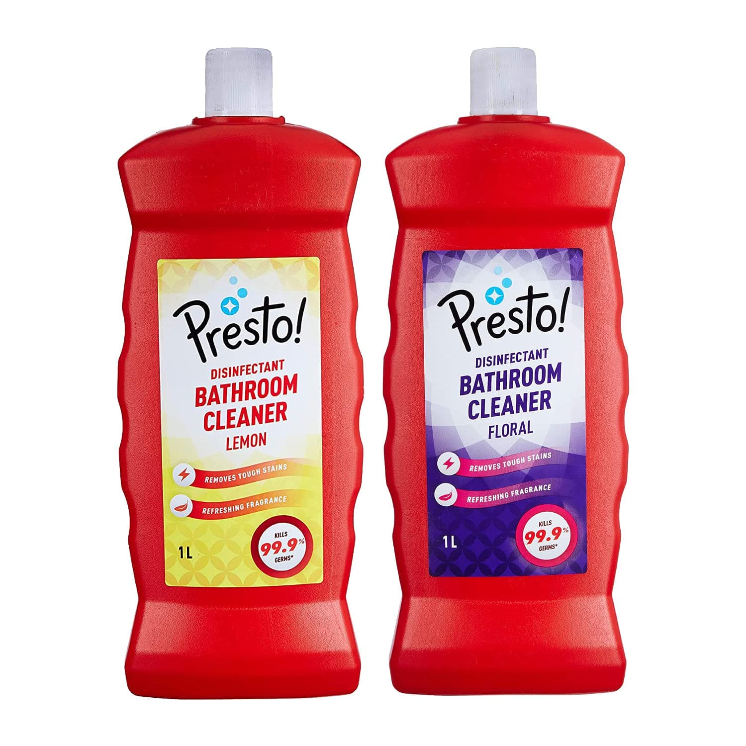 Amazon Brand - Presto! Bathroom Cleaner Liquid | Floral 1L + Lemon 1L Combo| Suitable for Bathroom Floors, Slabs, Wall Tiles, Sinks, Basins, Stainless Steel Taps And Shower Heads