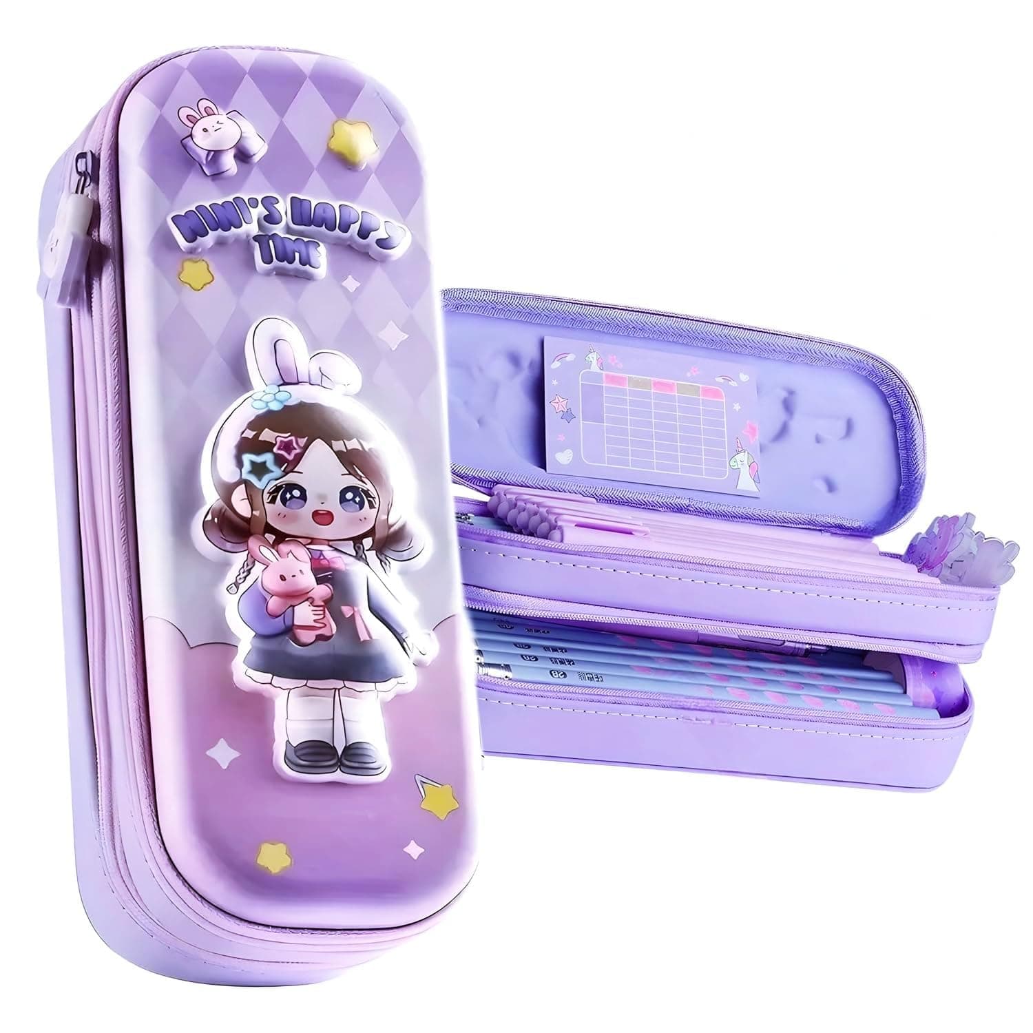 Sanghariyat® Premium Double Layer Girl Pencil Case 3D Cover Eva Space Doll Theme Large Capacity Pencil Zipper Pouch Bag Compass School Organizer Students Kids Stylish Pen Holder Stationery Box(Girl)