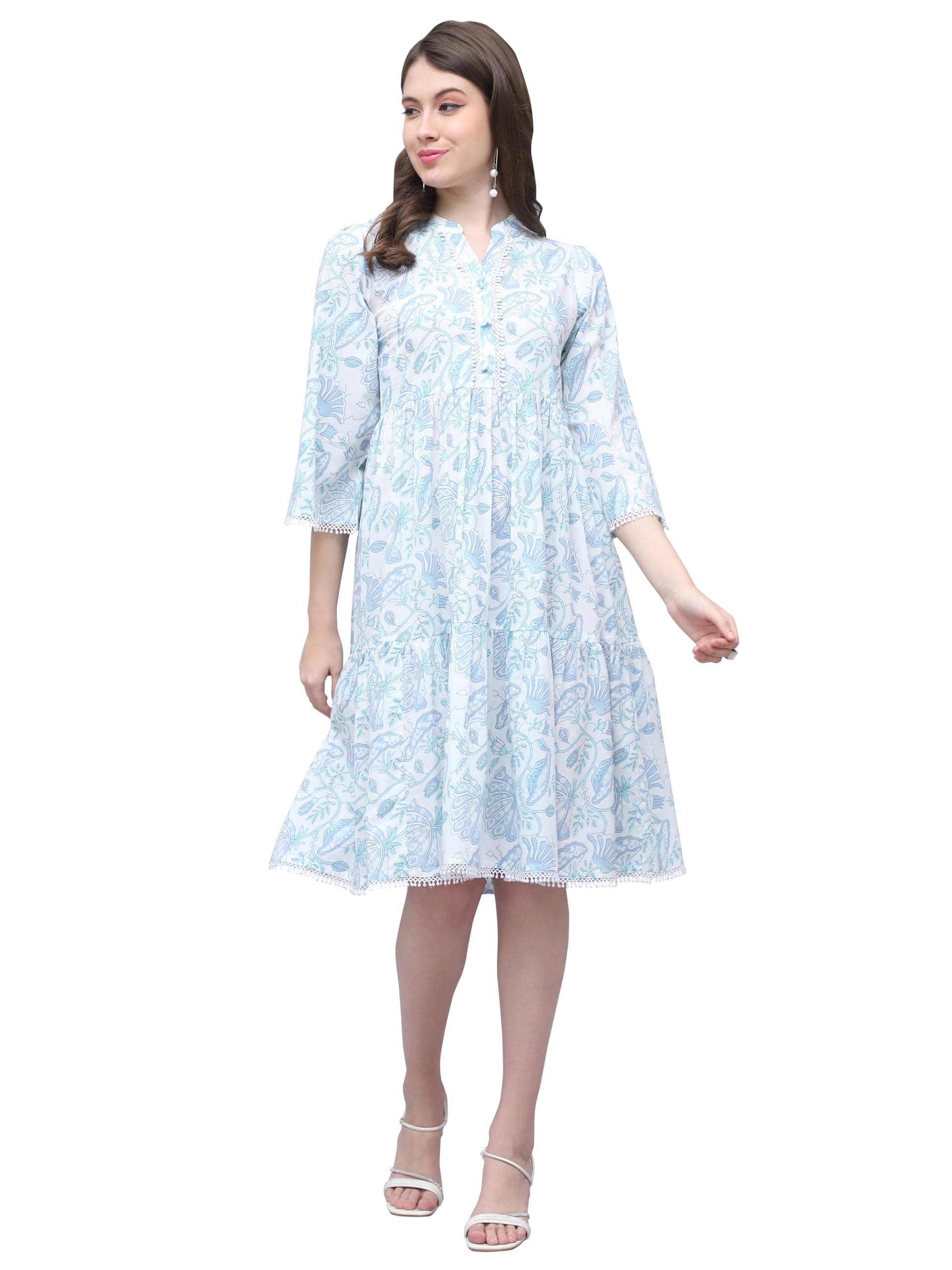 Rajnandini Women's Pure Cotton Regular Fit Jaipuri Printed Western Kurta Dress
