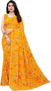 SIRIL Women's Floral Printed Georgette Saree with Unstitched Blouse Piece