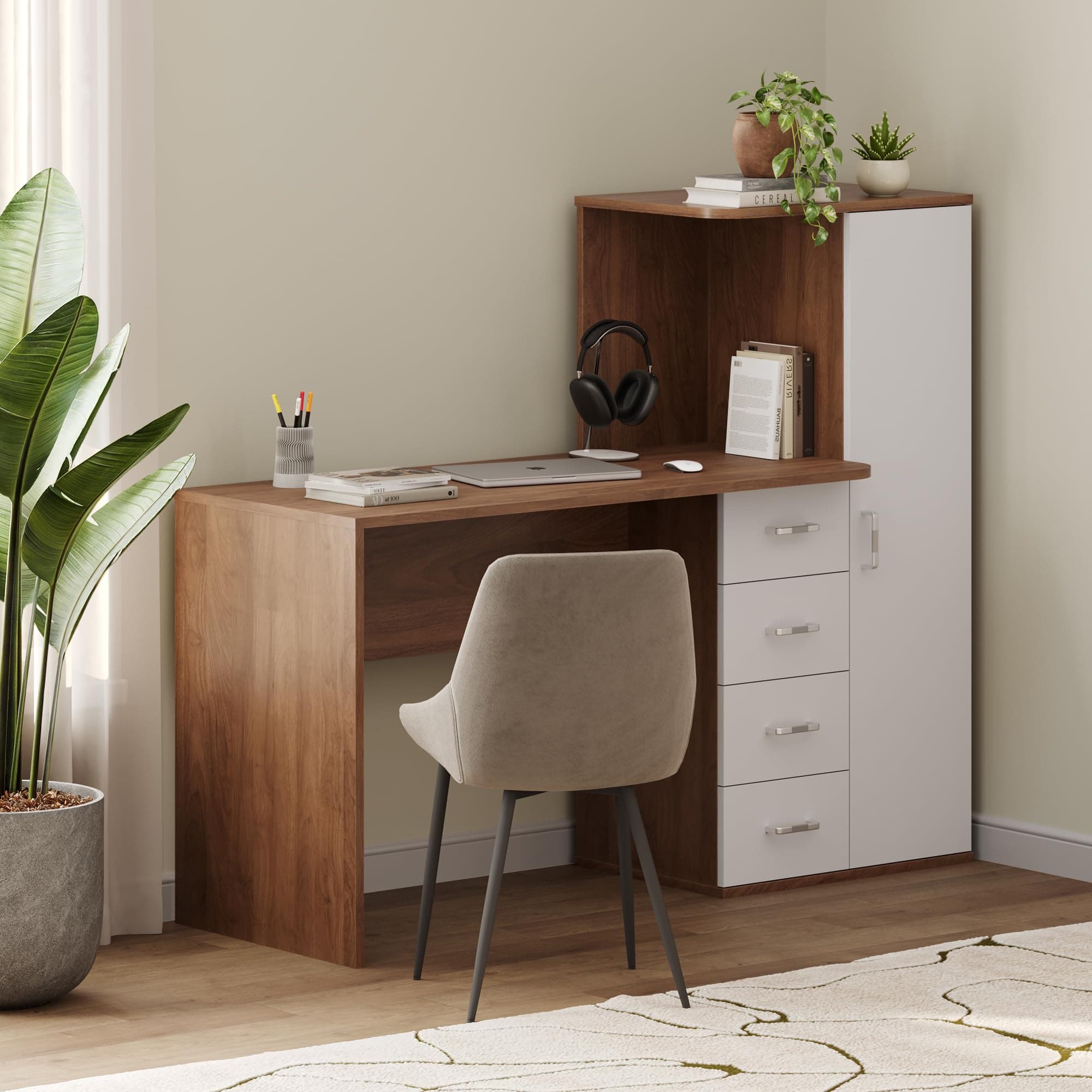 Wakefit Lunark Engineered Wood Study Table – Columbian Walnut & Frosty White