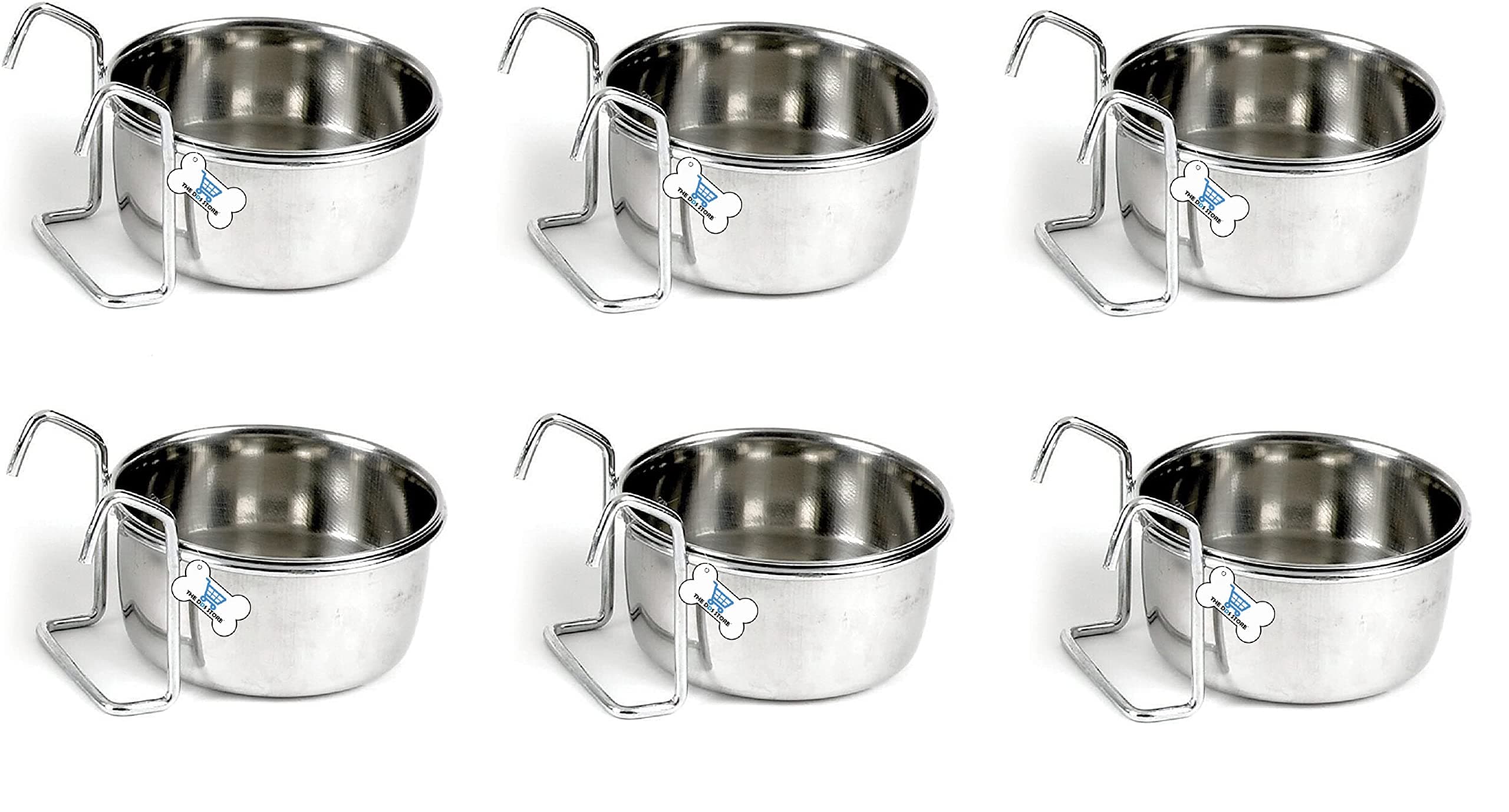 THE DDS STORE Bird Feeding Dish Cup, Parrot Meal Bowl Stainless Steel Coop Cup Bird Cage Water Bowl Small Animals. (Pack of 6, 300ml Hook)