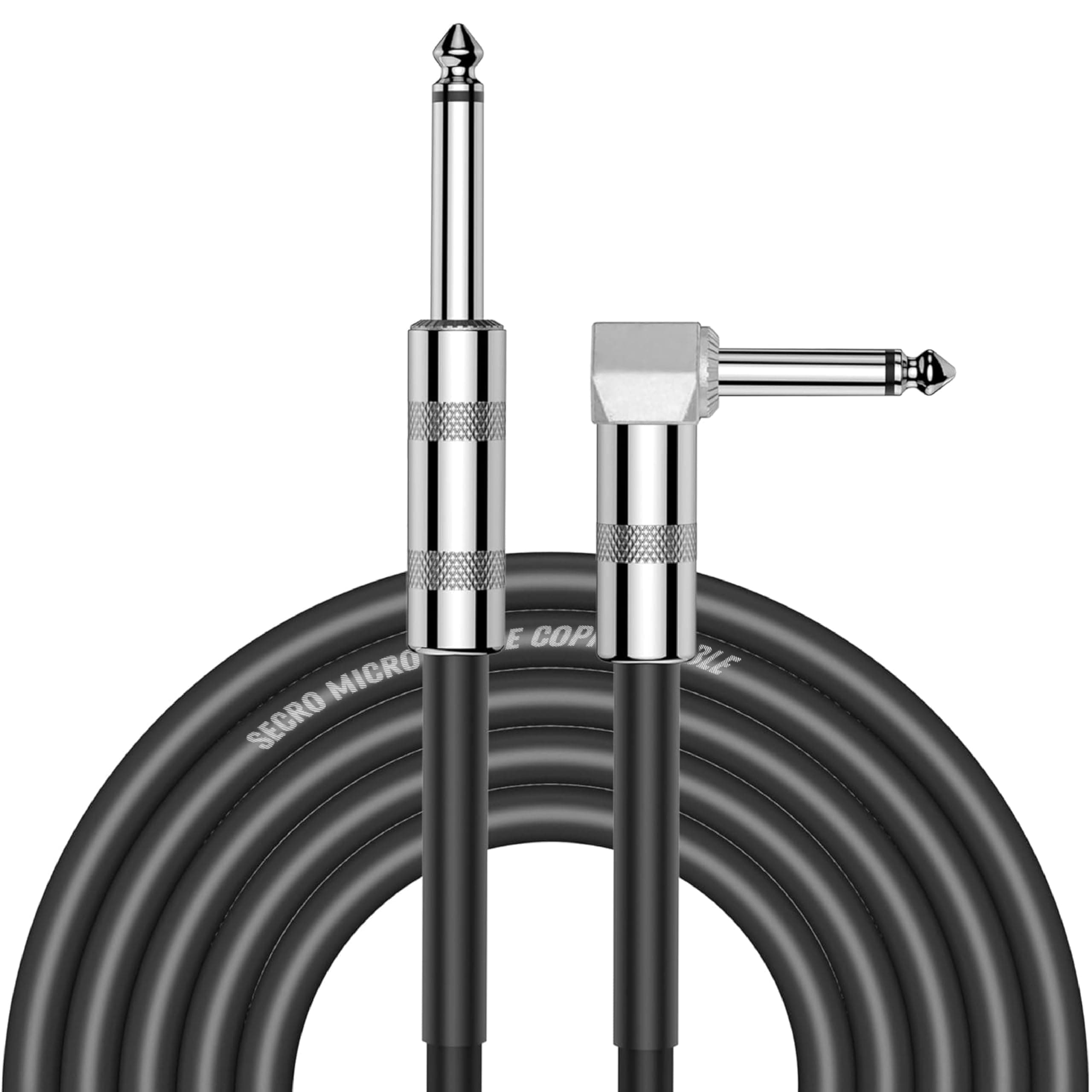 SeCro Guitar Cable - 6ft(2MTR) Electric Instrument Bass Cord 6.35mm 1/4inch Cable for Electric Guitar, Electric Mandolin, Professional Audio Cable (Straight to Right Angle, Black, 2Meter-(6Feet))