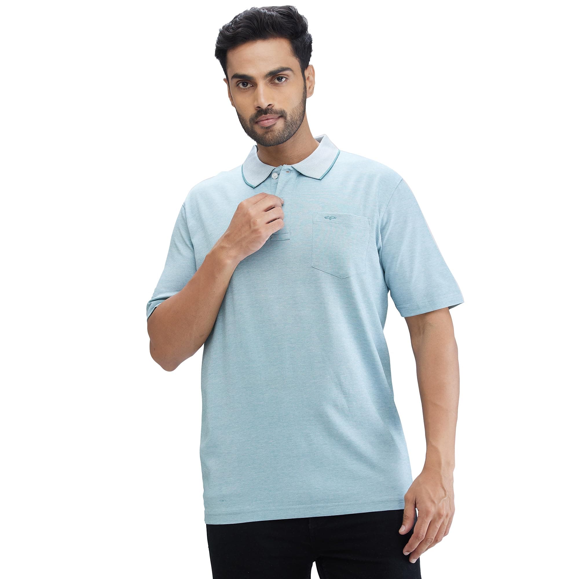 Colorplus Men's Comfort Fit Solid Pattern Pure Cotton Plain Collar Half Sleeve Casual T-Shirt