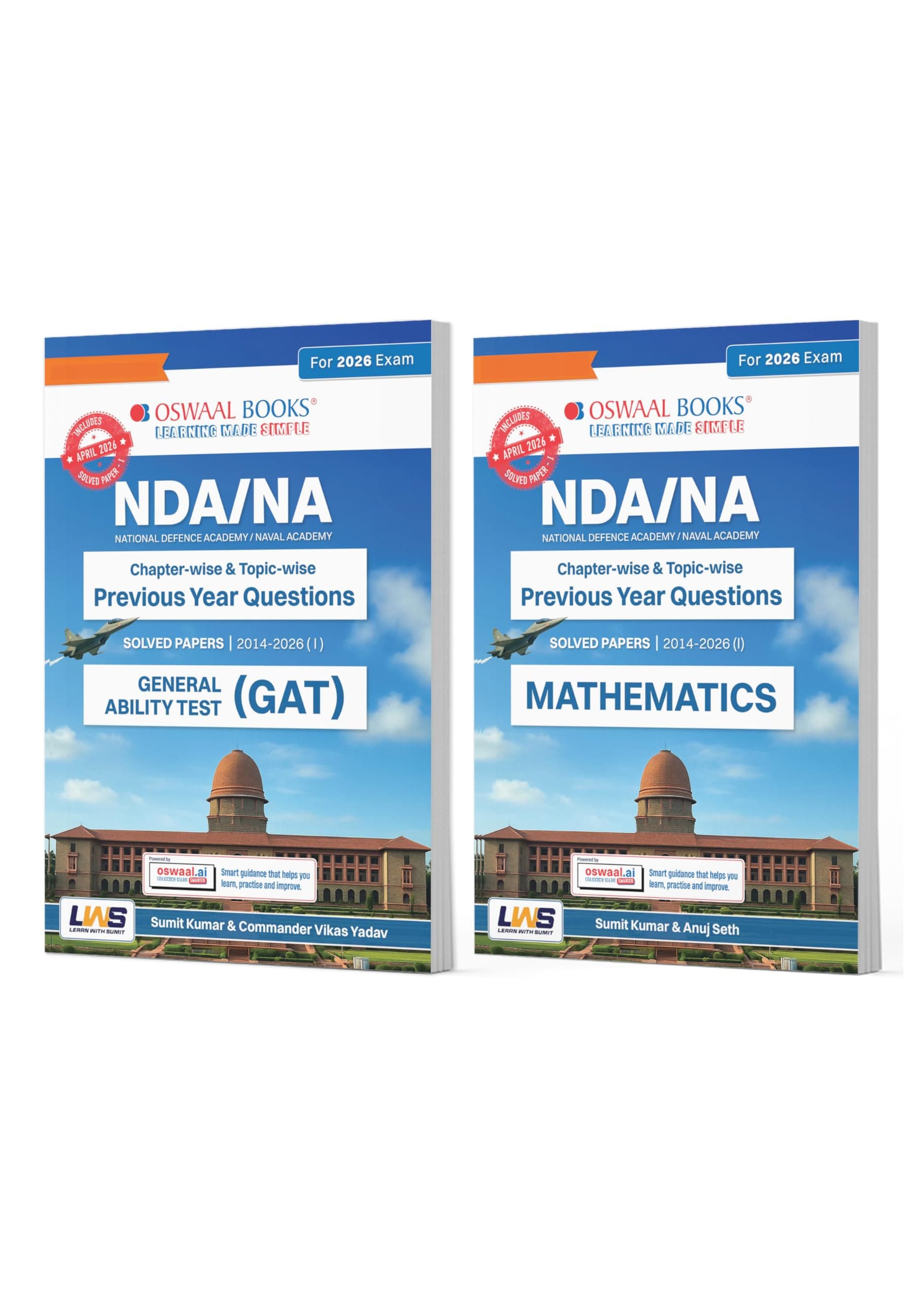 Oswaal NDA/NA GAT & Mathematics 13 Years’ Chapter-wise & Topic-wise Solved Papers English Medium Set of 2 | 2014-2026 | Includes 2026 Paper-I | With Oswaal AI | For 2026-27 Exams