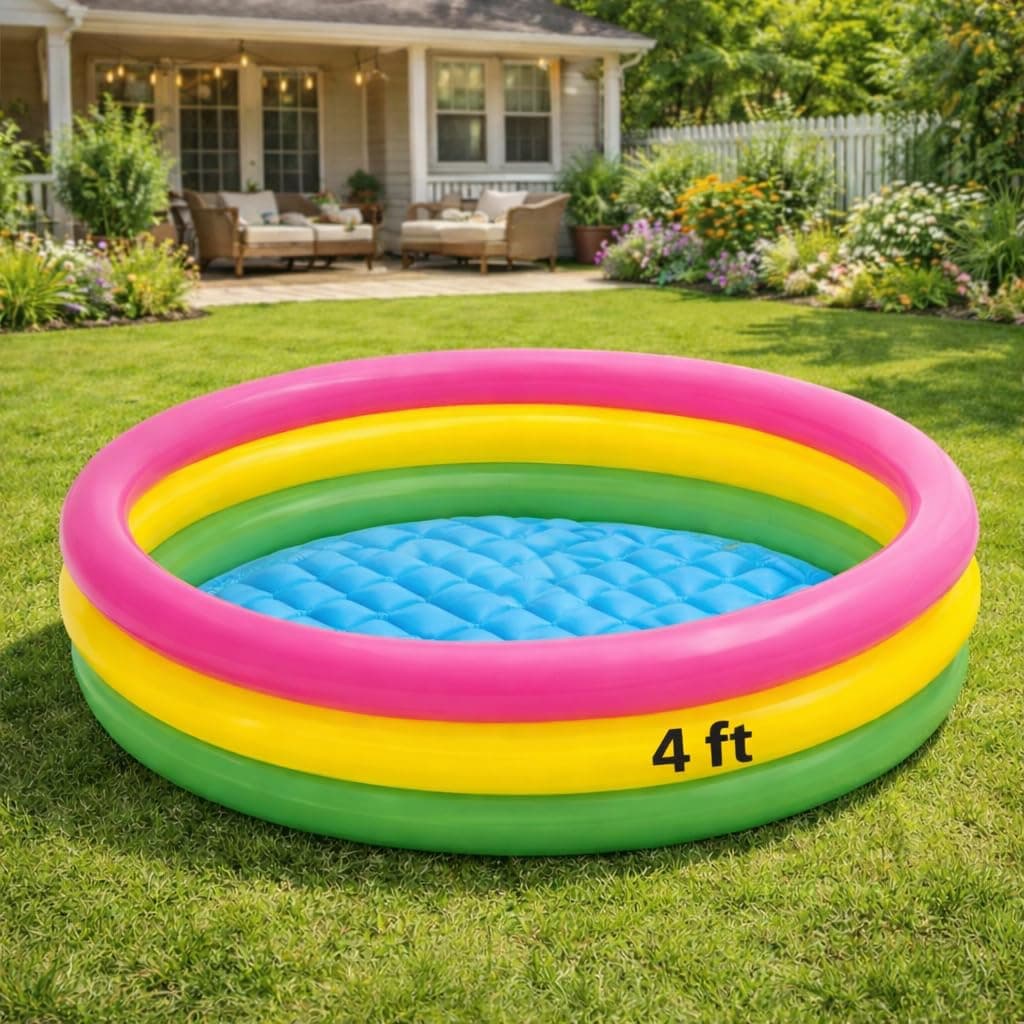 Toy Imagine 4 ft Swimming Pool for Kids | Inflatable Sunset Glow Round Colourful Ring Baby Portable Baby Bath tub | 0-5 Years | Indoor & Outdoor Swimming Pool for Kids (Multi Color) Holi