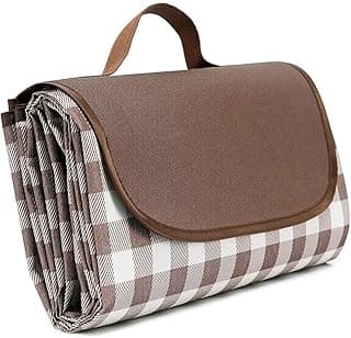 Polyester Picnic Blanket Outdoor Large Beach Blanket Waterproof Sandproof 70" x 59" Foldable Washable Square for Adults & Kids Park Mat (Picnic Mat Brown)