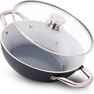 Wonderchef Eco-Glide Kadhai with Glass Lid | | Chemical-Free Ceramic Coating | 24cm, 2.5L | Healthy, Low Oil Meals | Scratch-Resistant | Stainless-Steel Handle | Gas & Induction Compatible | Grey