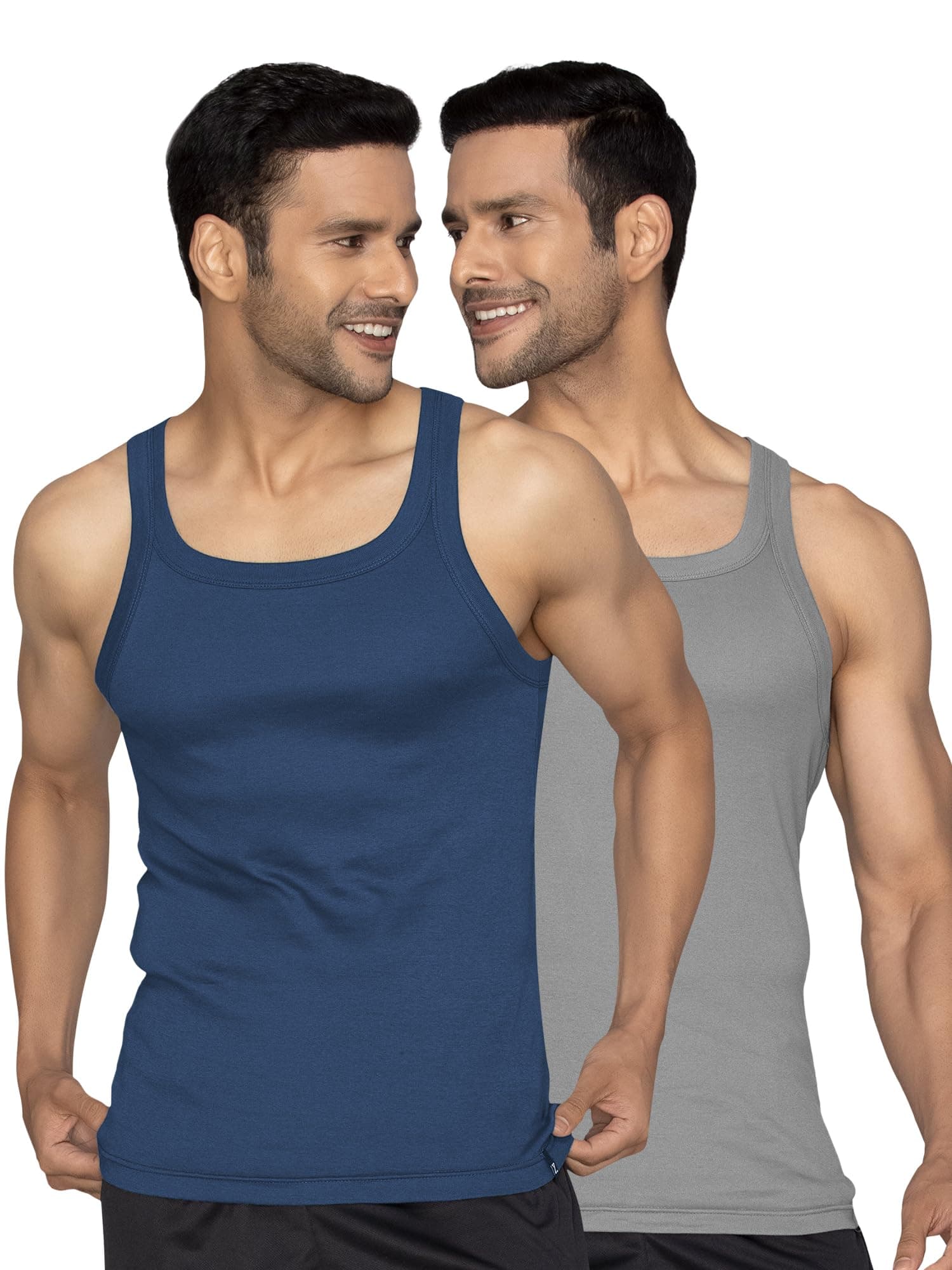 XYXX Men's 100% Cotton Ribbed Regular Fit Solid Square Neck Vest | Anti Bacterial Finish, Racer Back Baniyan for Man, Tag Free Comfort Man's Inner