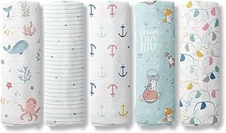 haus & kinder 100% Cotton Muslin Swaddle Wrap for New Born Baby | Pack of 5 (100×100 cm) | Baby Blanket & Swaddles for Newborn | Nautical Collection