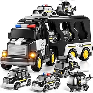Kidology 5 in 1 Police Trucks Boy Toys for 3-5 Year Old Toddlers - Toys for 3 4 5 6 7 Years Old Transport Vehicle Carrier Truck Sets Kids Boys & Girls
