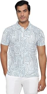 Parx Men Regular Fit Print Pattern Pure Cotton Half Sleeve Polo Neck Loungewear T-Shirt