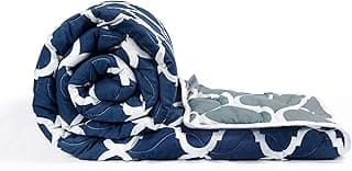 Divine Casa Microfibre 120 GSM All Season Abstract Printed Comforter Single Bed | Reversible Single Size Blanket | Lightweight Quilt Duvet (Navy Blue and White, 140 x 230 cm)