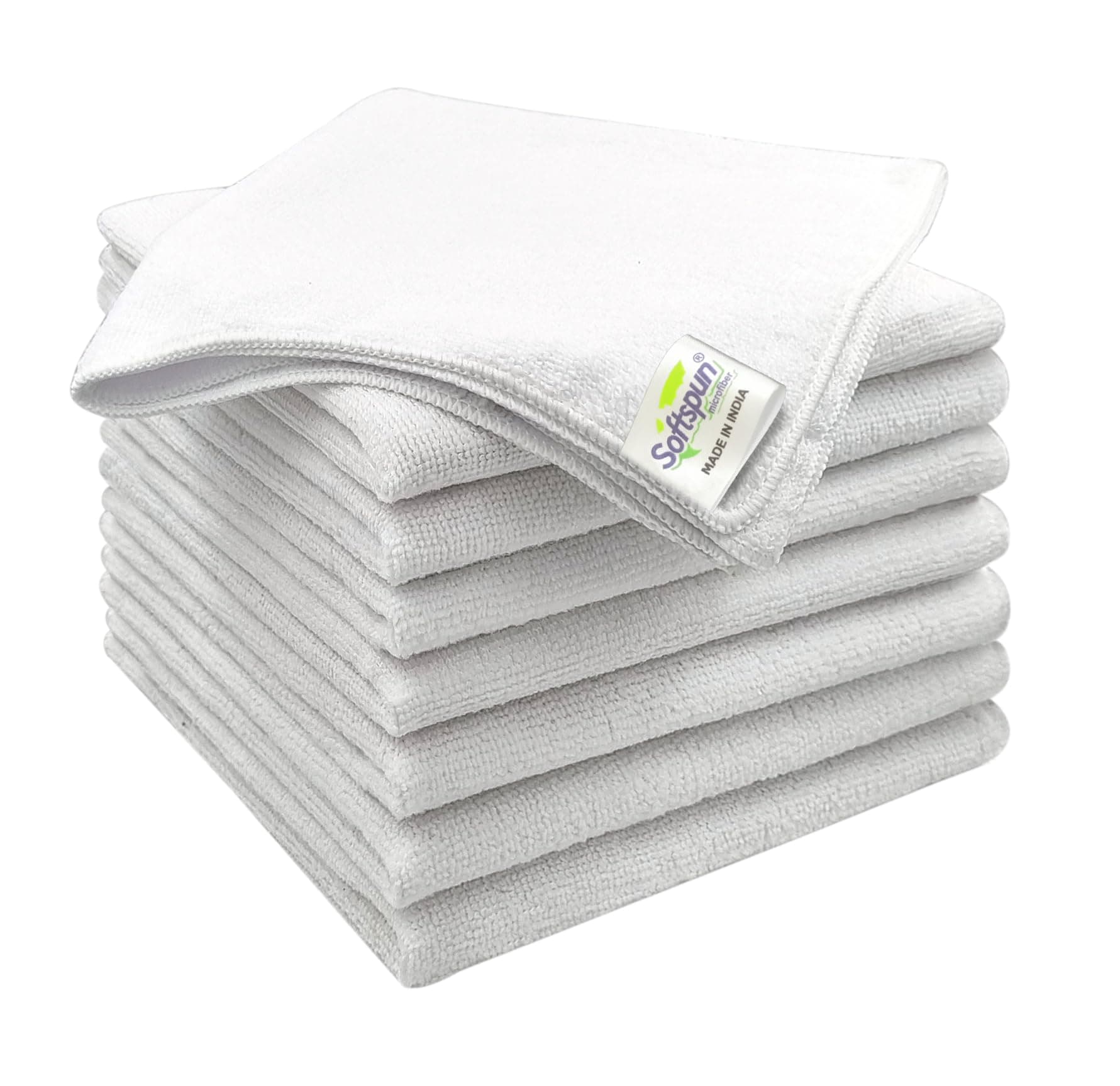 SOFTSPUN Microfiber Cleaning Cloths 8 pcs 30x40cms 220 GSM White! Highly Absorbent Lint and Streak Free Multi Purpose Wash Cloth for Bike & Car Stainless Steel Silverware.