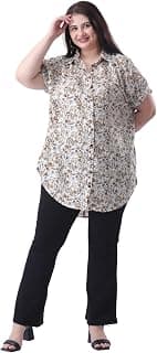 Generic POREARMA Creations Plus Size Women Loose Fit Floral White Collered Casual Shirt