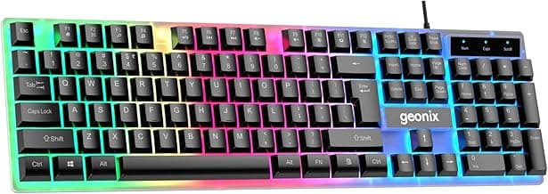 Geonix Cruiser K5, Wired Gaming Keyboard, 104 Keys, 1.5m Cable, 12 Multimedia Keys, USB Interface, RGB Colour, Plug and Play
